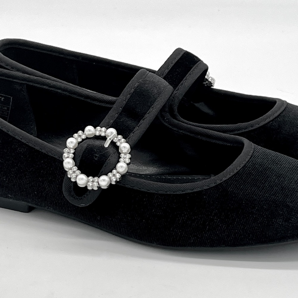 Juicy Couture Bijoux Womens Sz 8 Black Velvet Mary Jane Flats Jewel Buckle NWOT